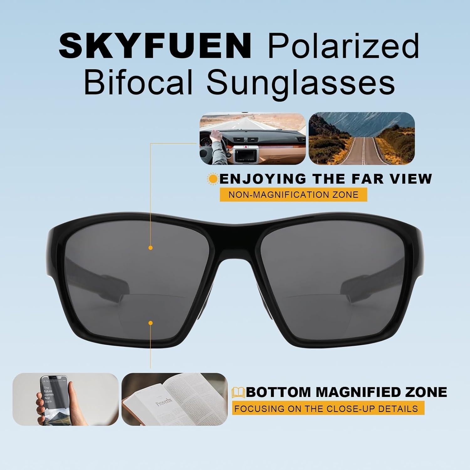 Gafas de sol bifocales SKYFUEN polarizadas 2.0x negras
