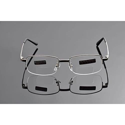 Gafas de lectura bifocales De Ding metal plata 2.0x