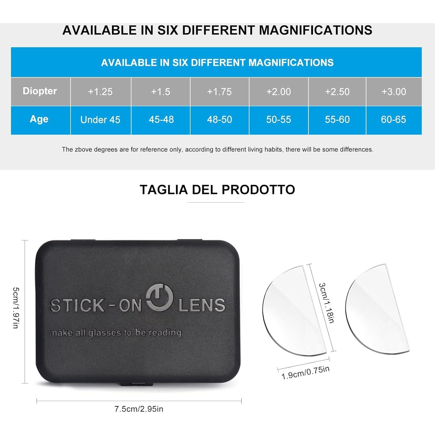 Lentes Bifocales Adhesivos OKH 2 Pares 2.5x para Gafas