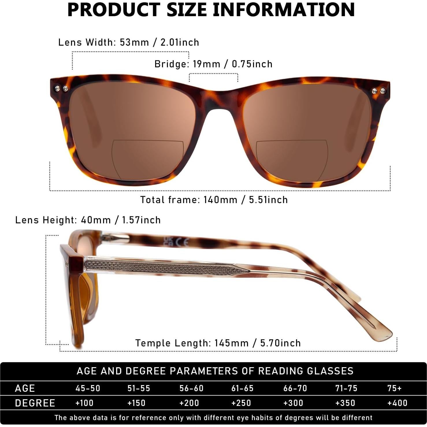 Gafas de sol bifocales Tortuga UV400 para lectura 1.5x