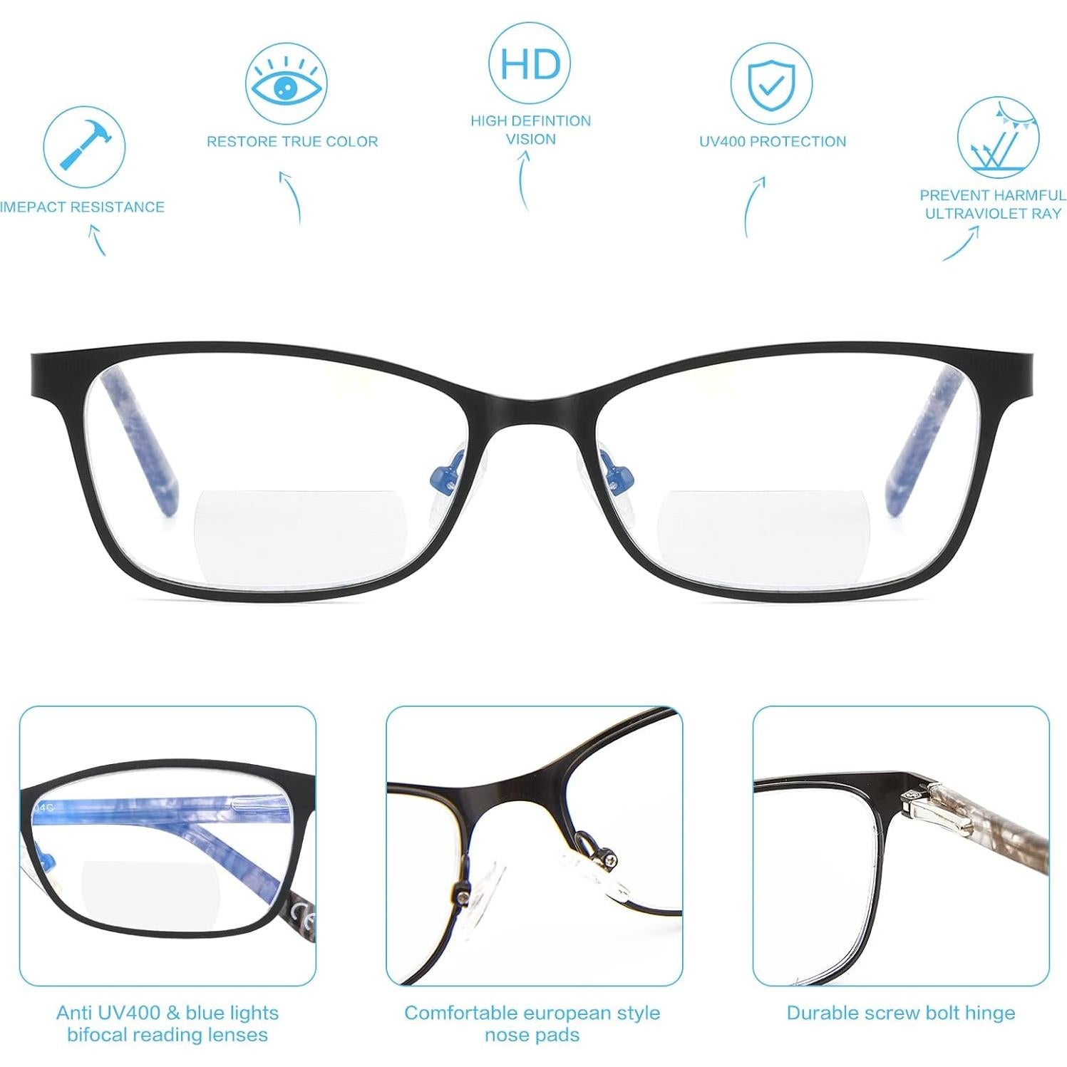 Gafas de lectura bifocales LKEYE 2 pares con bloqueo luz azul