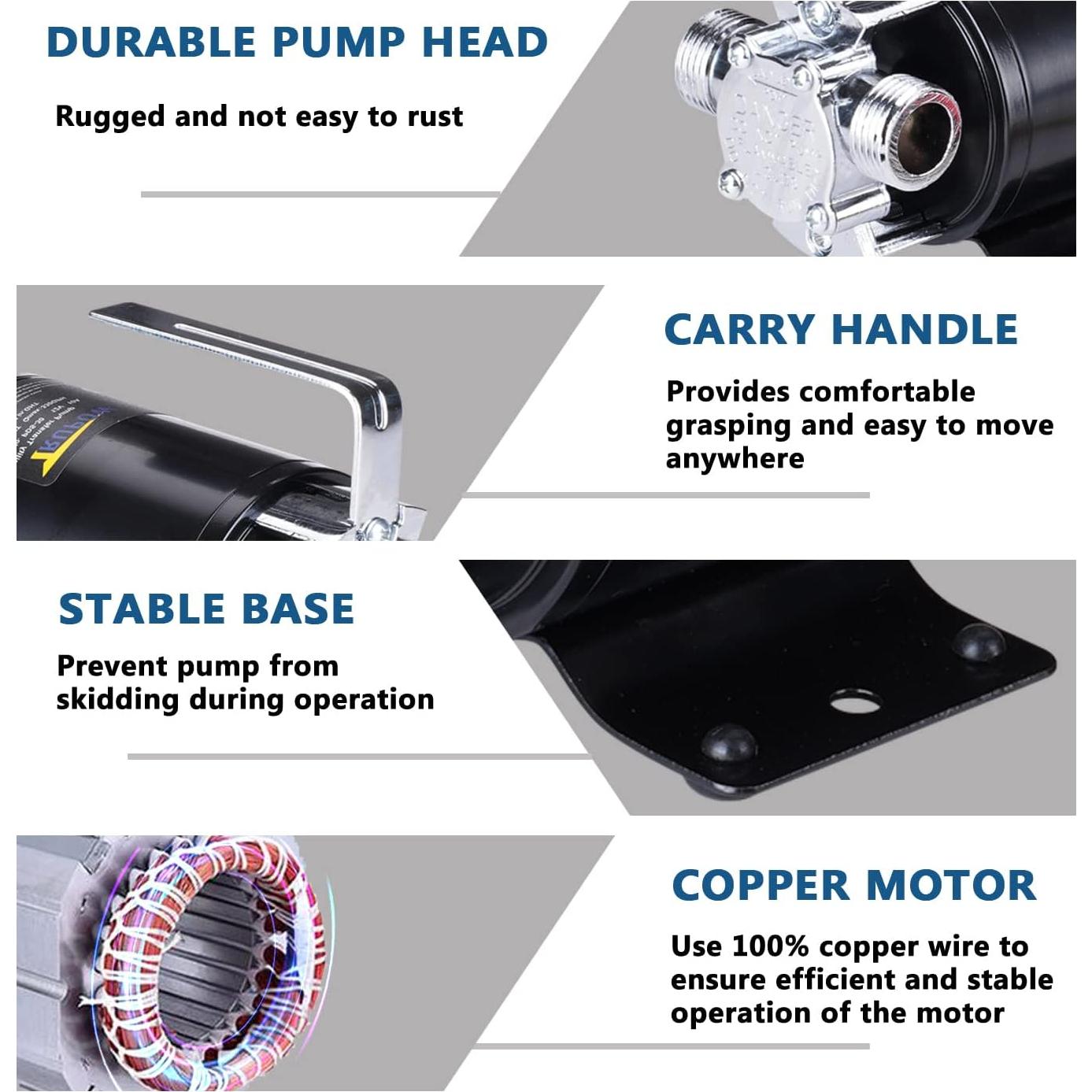 Bomba de Agua Eléctrica Portátil TRUPOW 12V 330GPH Acero Inoxidable