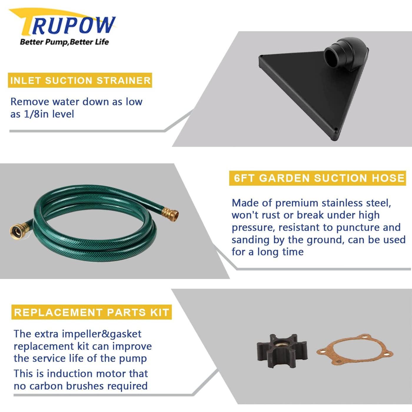 Bomba de Agua Eléctrica Portátil TRUPOW 12V 330GPH Acero Inoxidable