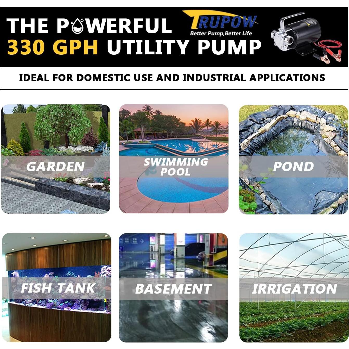 Bomba de Agua Eléctrica Portátil TRUPOW 12V 330GPH Acero Inoxidable