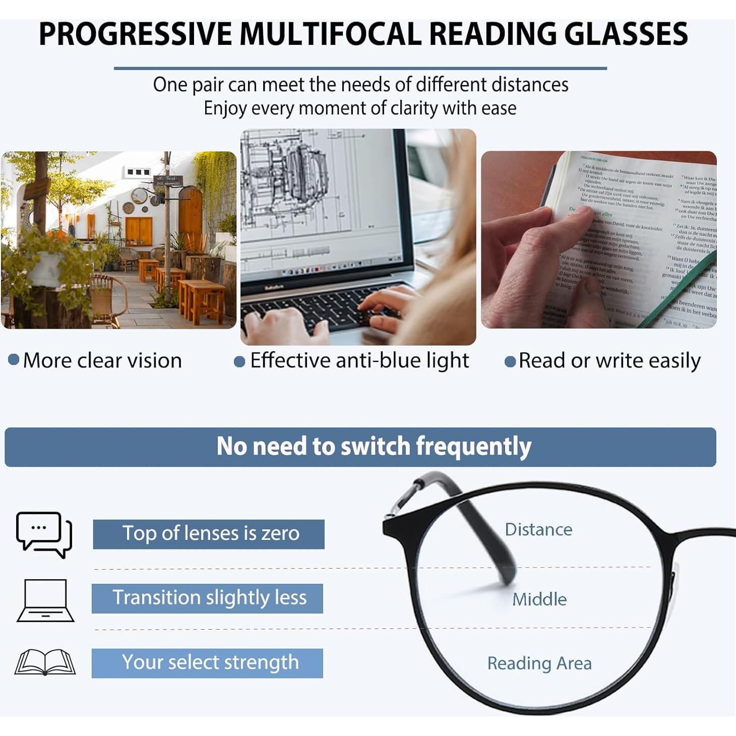 Gafas de lectura progresivas fotocromáticas UV400 para mujeres