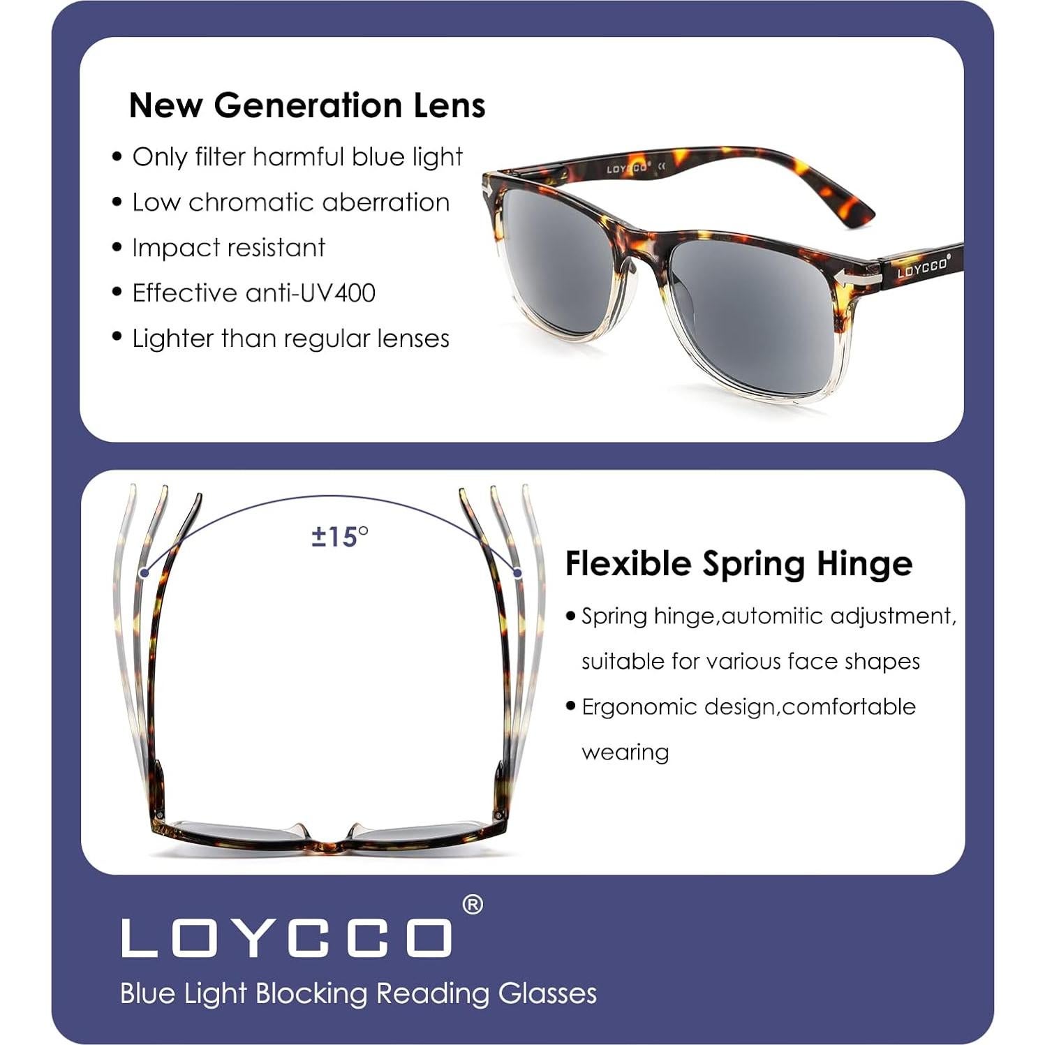 Pack de 5 Gafas de Lectura Cuadradas con Bloqueo Luz Azul