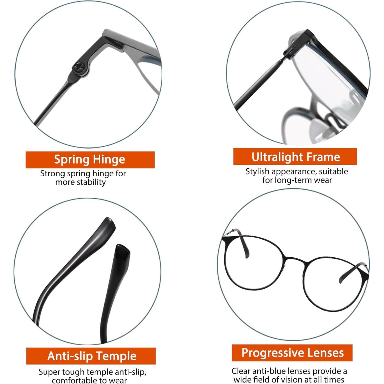 Gafas de lectura progresivas fotochromáticas 2.5x anti luz azul