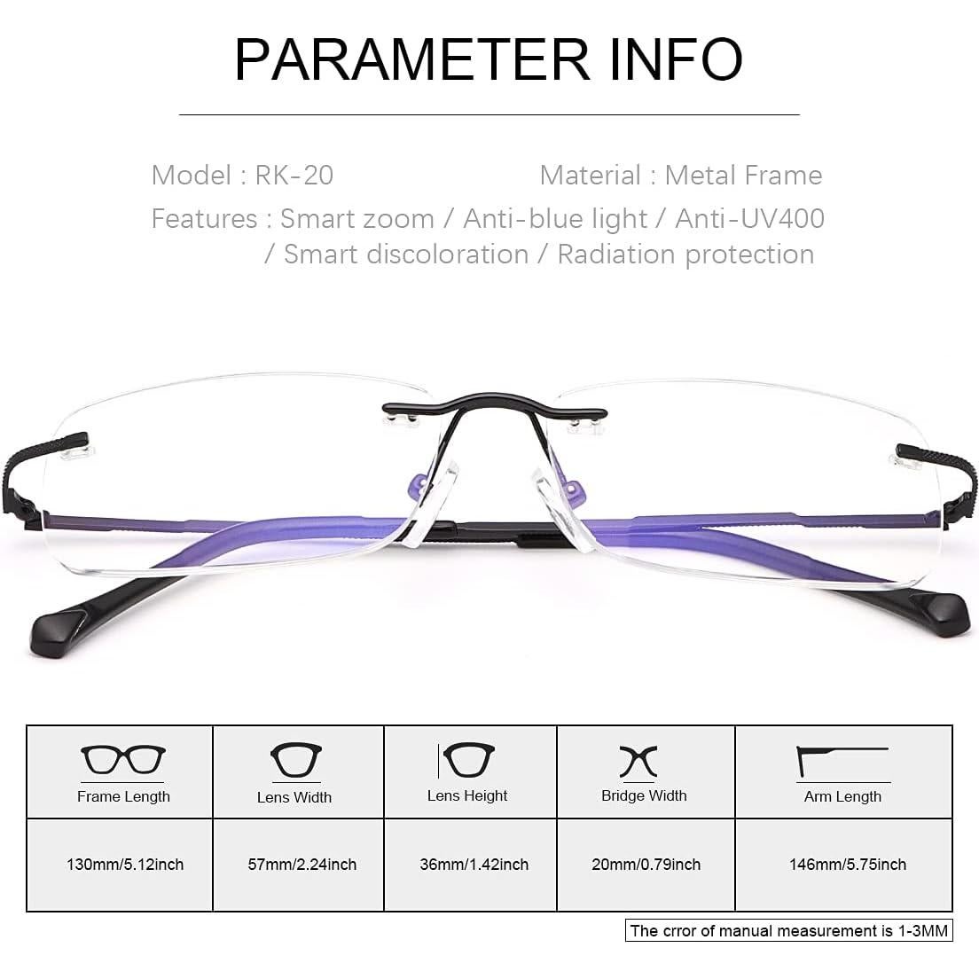 Gafas de lectura bifocales fotoquímicas UV400 Titanio 1.5x