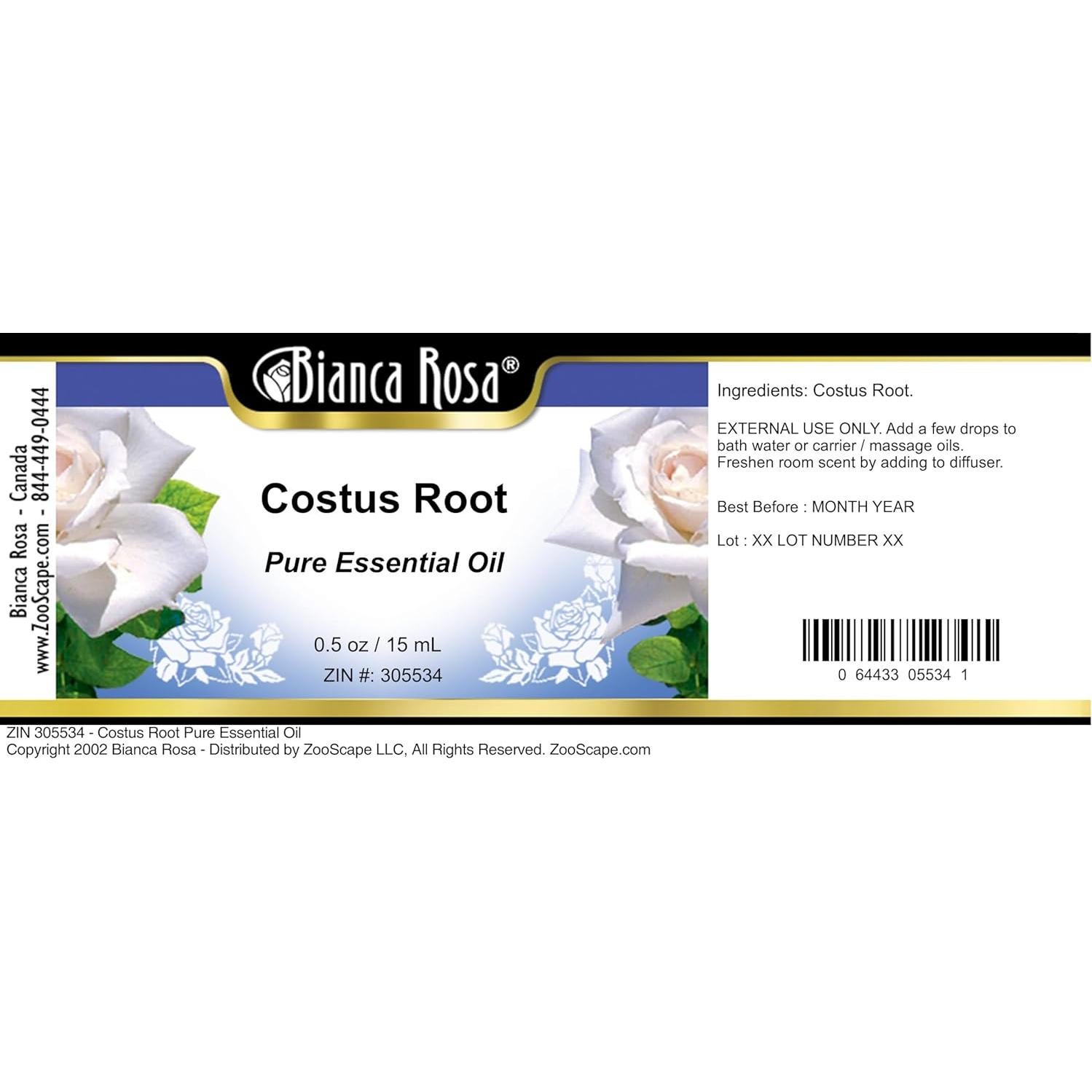 Aceite Esencial Puro Raíz de Costus Bianca Rosa 14.79 ml