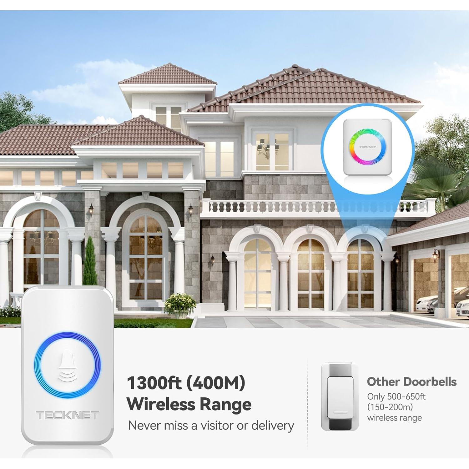 Timbre Inalámbrico TECKNET WA878, 60 Tonos, IP65, 120dB