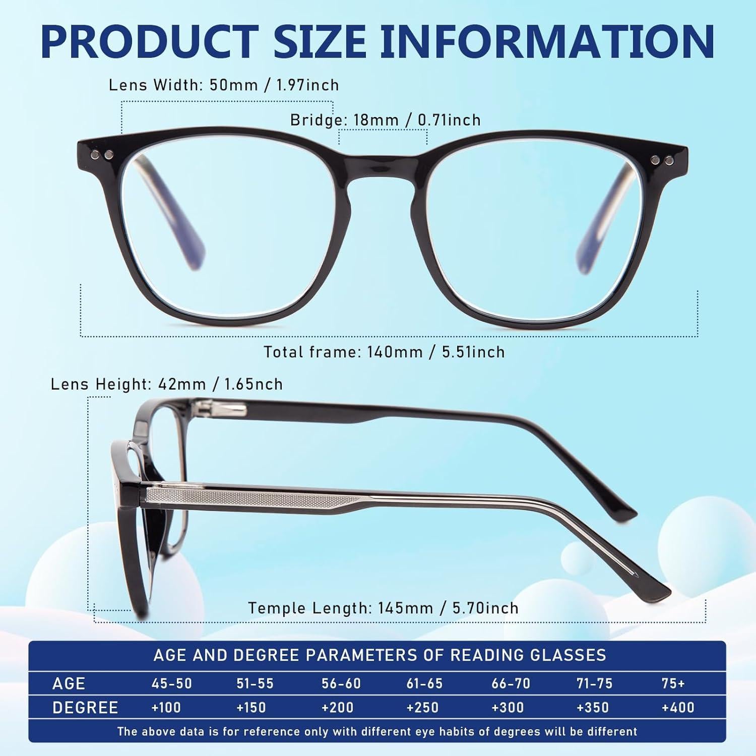 Gafas de lectura multifocales Progresivas 2.0x Marco Negro