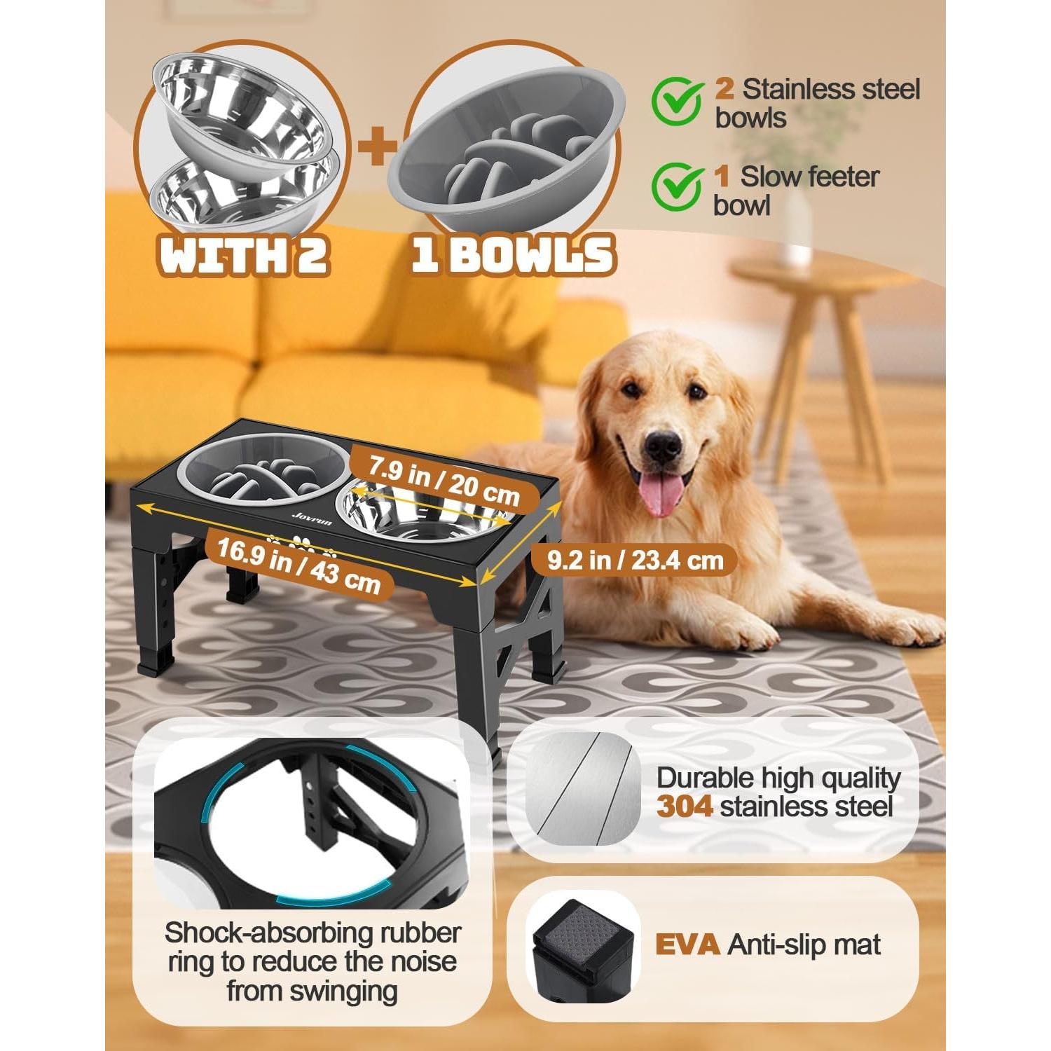 Cuencos Elevados para Perros Jovrun con 2 Platos Inoxidable