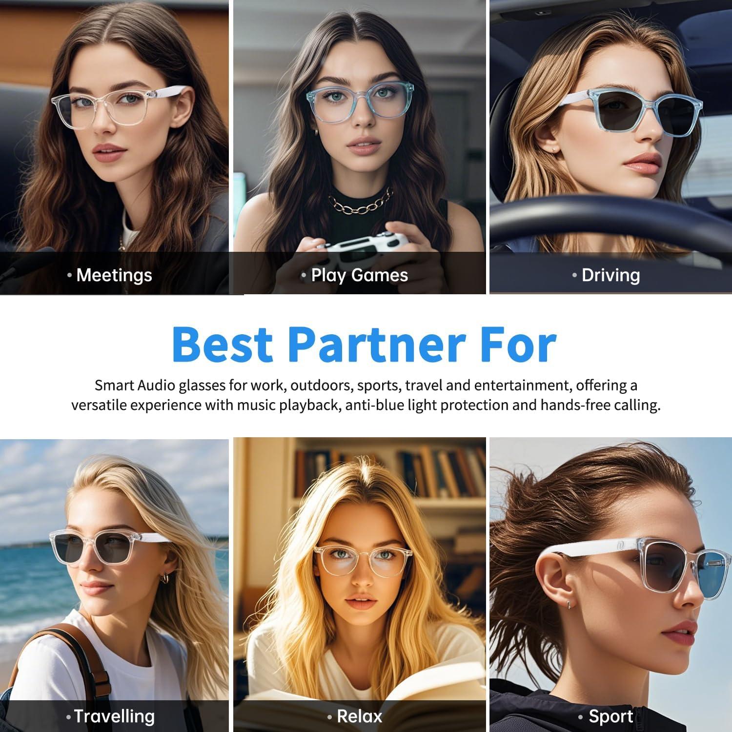 Gafas Inteligentes Bluetooth GS07 Marrón con Audio y Luz Azul