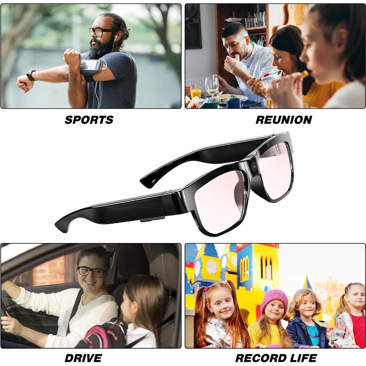 Camera Glasses Smart Glasses with Camera Outdoor Video Recording Wearable Black Glasses for Men Women adpot USB Port for Driving Riding Training Hiking