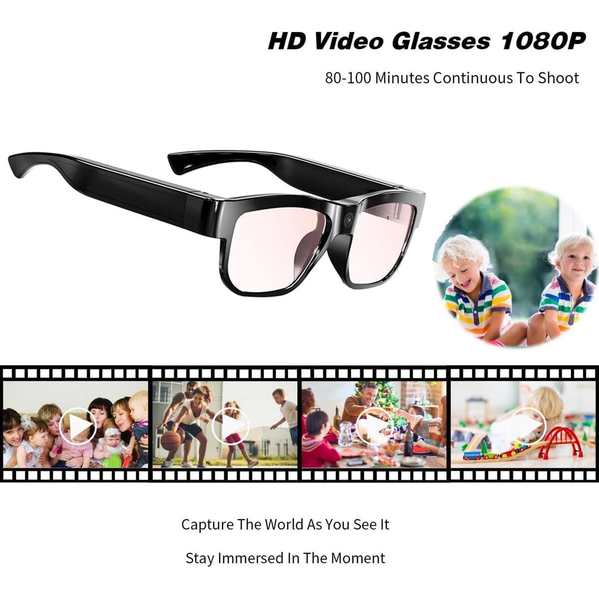 Camera Glasses Smart Glasses with Camera Outdoor Video Recording Wearable Black Glasses for Men Women adpot USB Port for Driving Riding Training Hiking