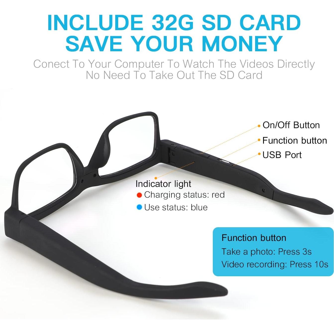 Gafas de Video Inteligente HD 1080p KLSYQ con Cámara y 32GB