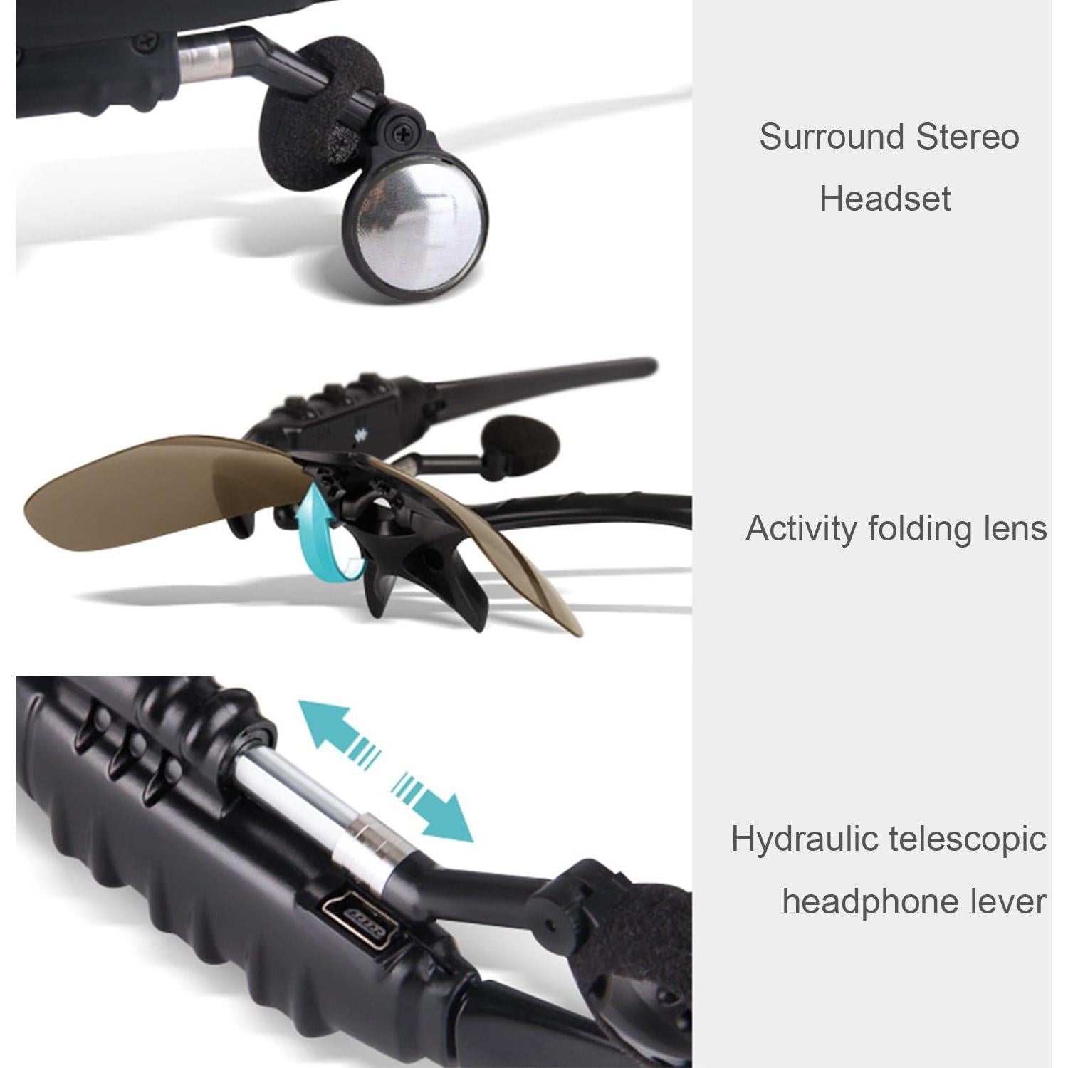 Auriculares Bluetooth TechKen con gafas de sol plegables