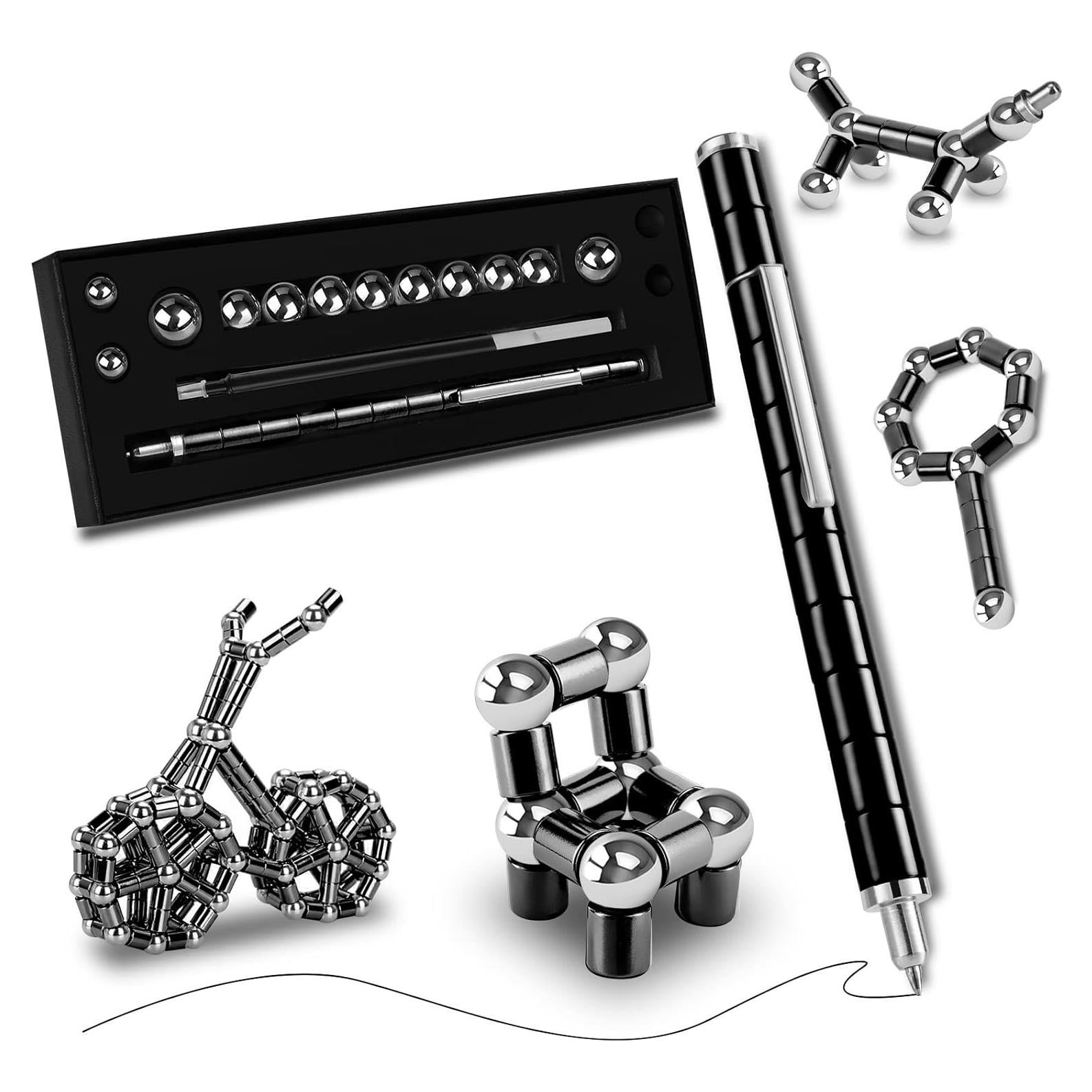 Lápiz Antiestrés LARAH Negro con 13 Anillos y 10 Bolas