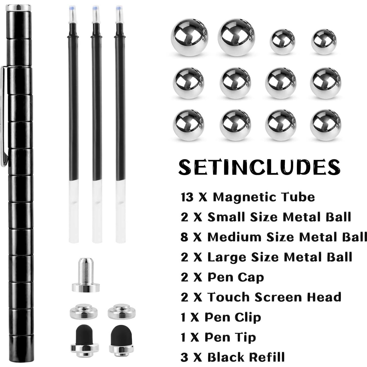 Lápiz Antiestrés LARAH Negro con 13 Anillos y 10 Bolas