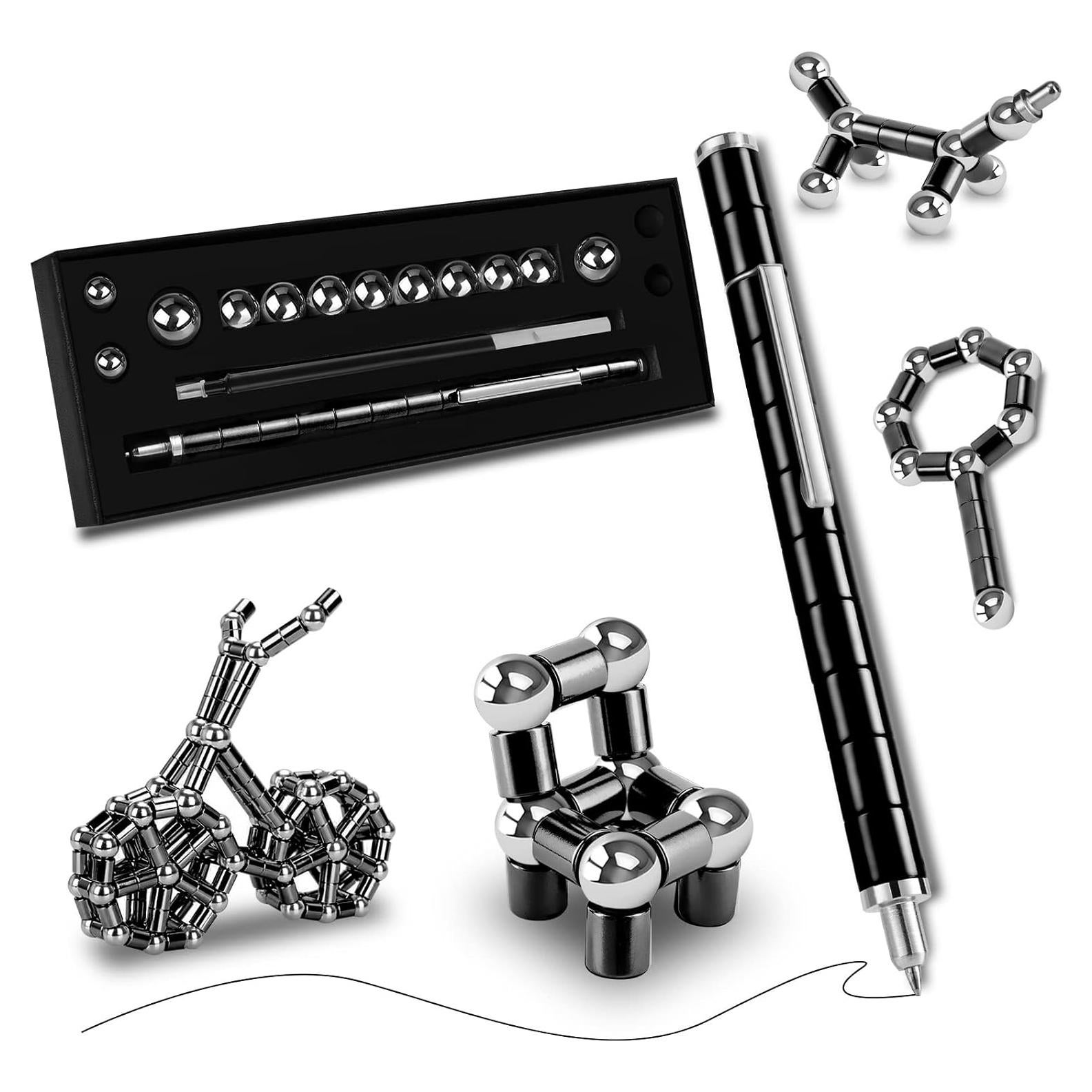 Lápiz Antiestrés LARAH Negro con 13 Anillos y Bolas de Acero