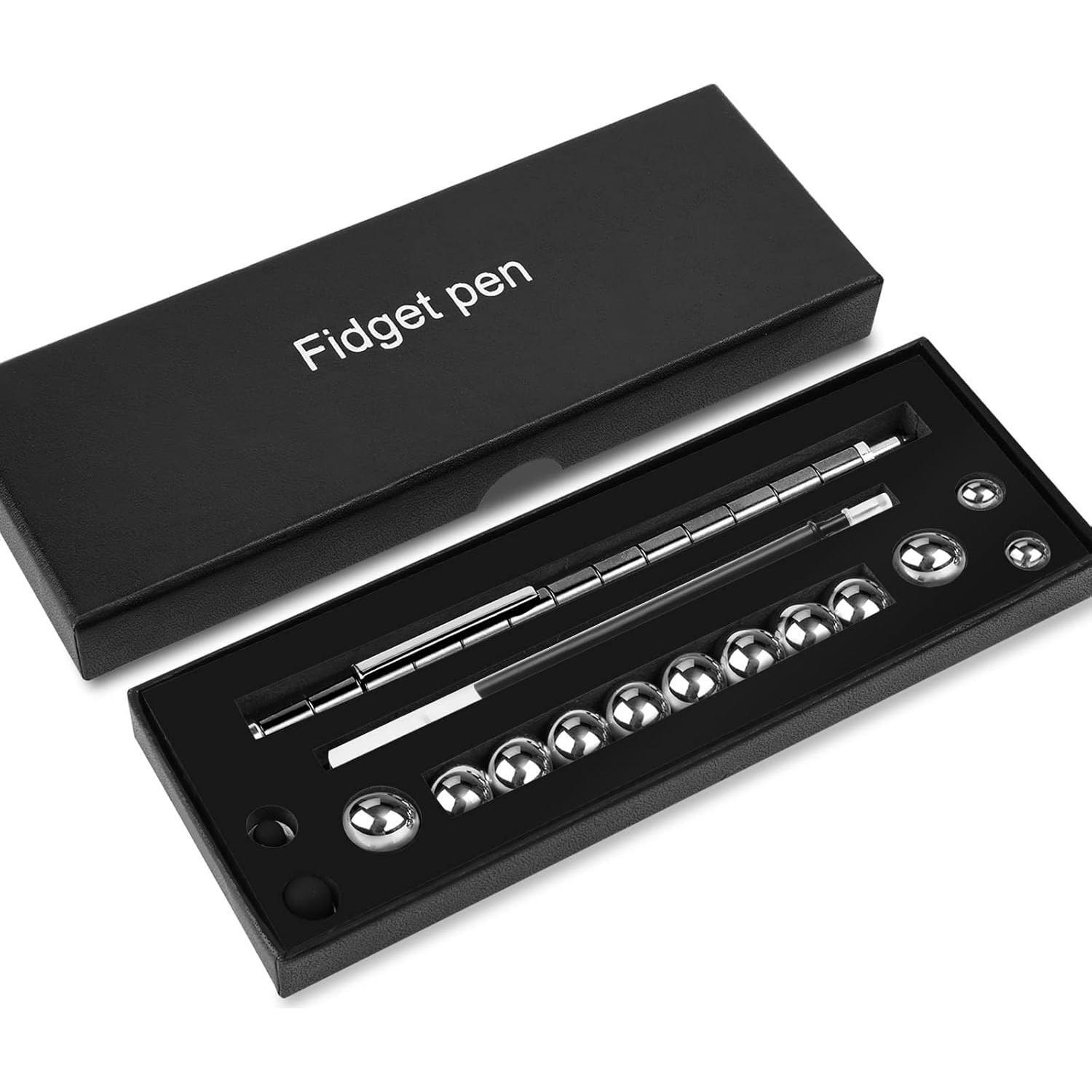 Lápiz Antiestrés LARAH Negro con 13 Anillos y Bolas de Acero