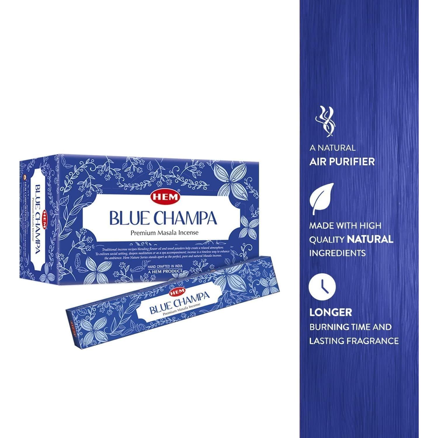 Incienso HEM Blue Champa - Set de 12 Palitos Aromáticos 357g