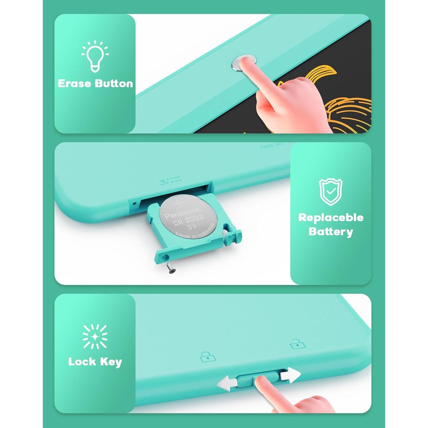 Bravokids Tableta de Escritura LCD 25.4 cm Verde para Niños