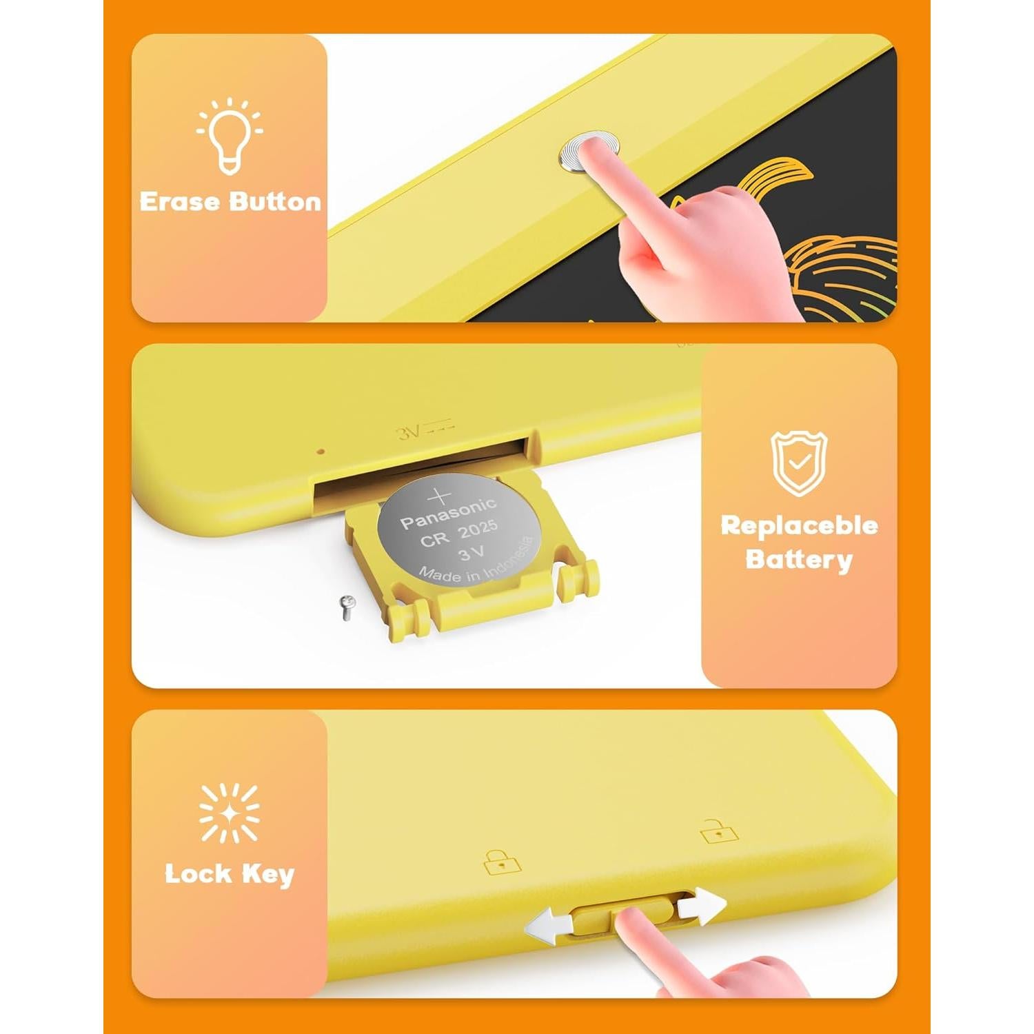 Tableta de Escritura LCD Bravokids 10" Amarillo para Niños