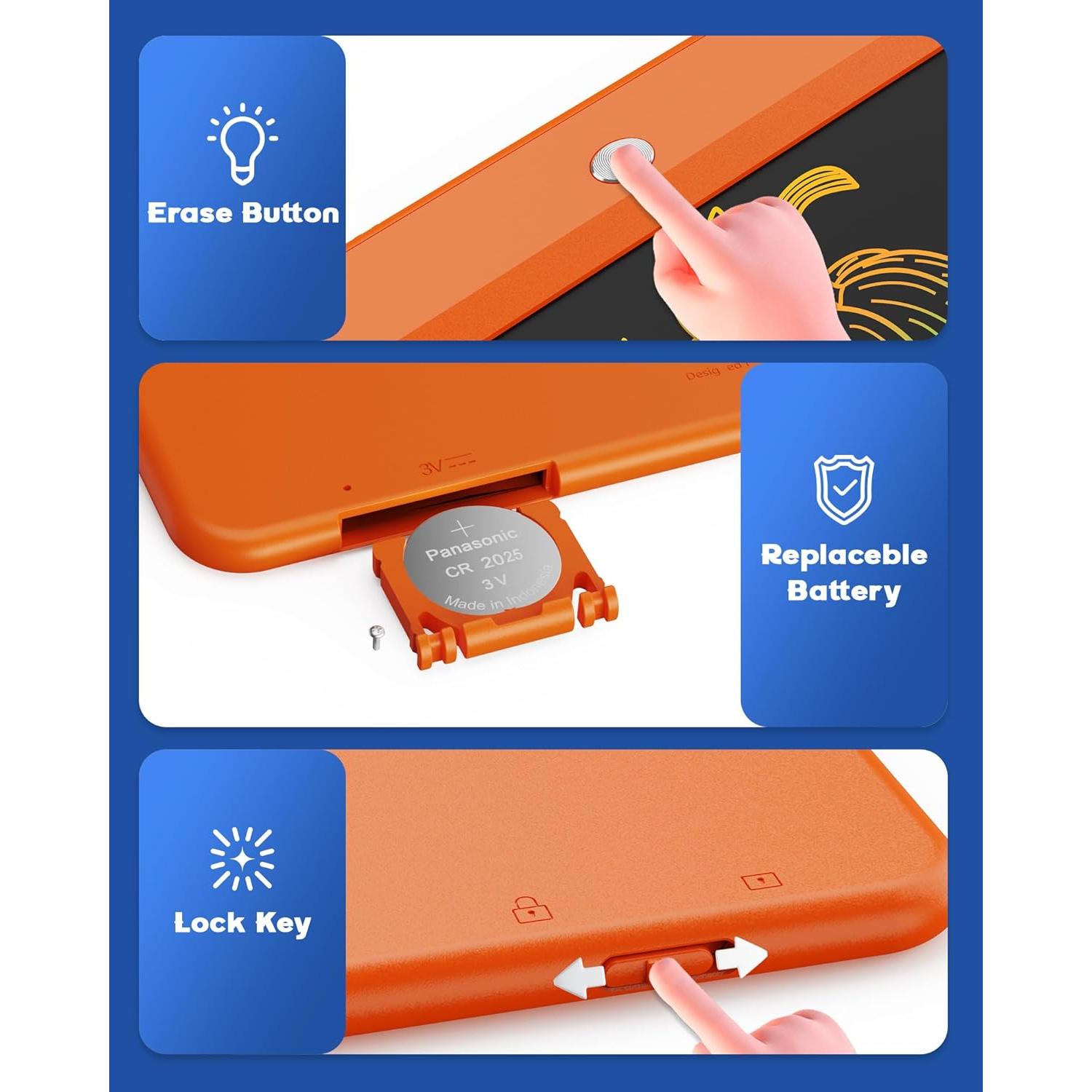 Tableta de Escritura LCD Bravokids 10" Naranja para Niños
