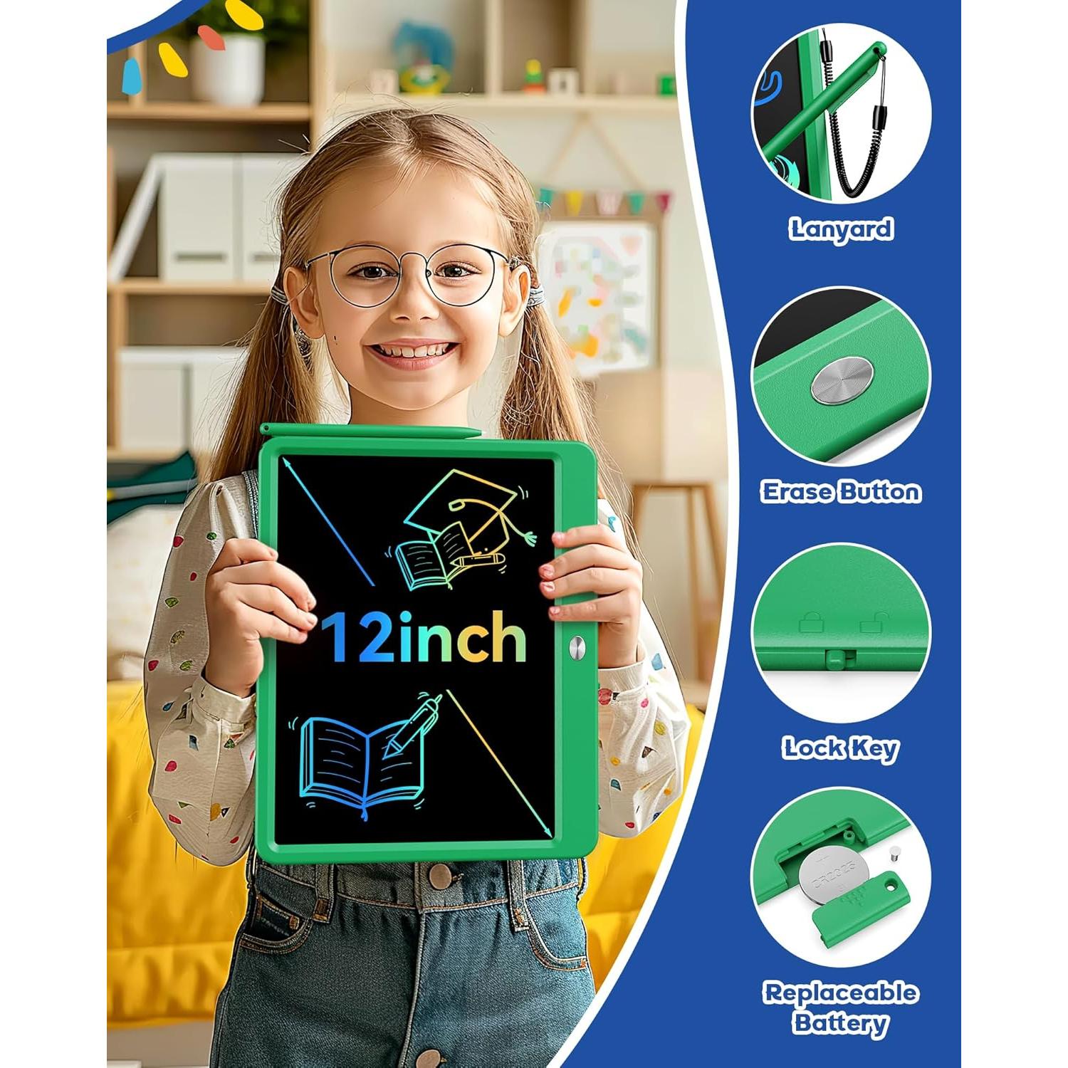 Bravokids Tableta de Escritura LCD 30.5 cm Verde para Niños