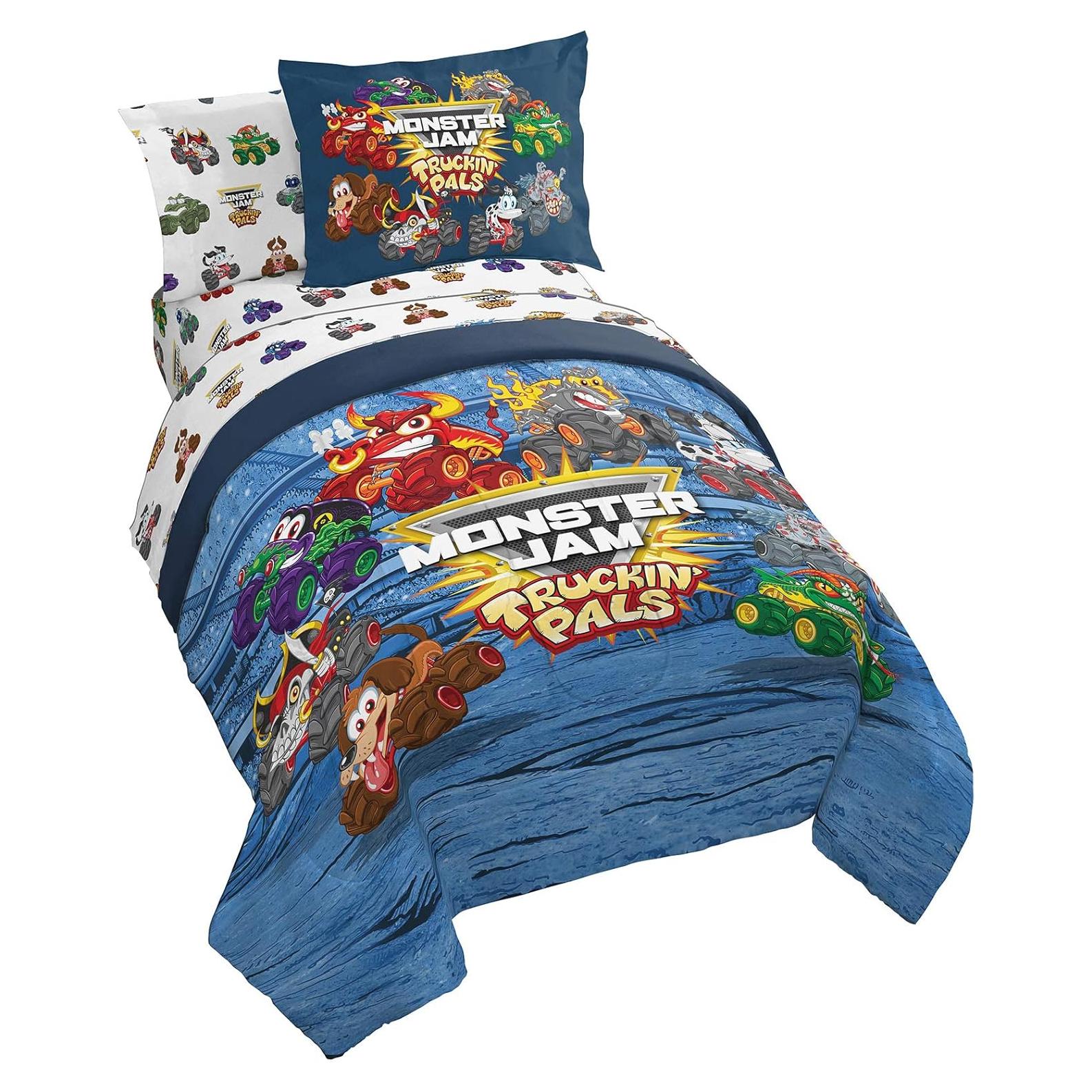 Conjunto de Cama Twin 5 Piezas Monster Jam - Edredón y Sábanas