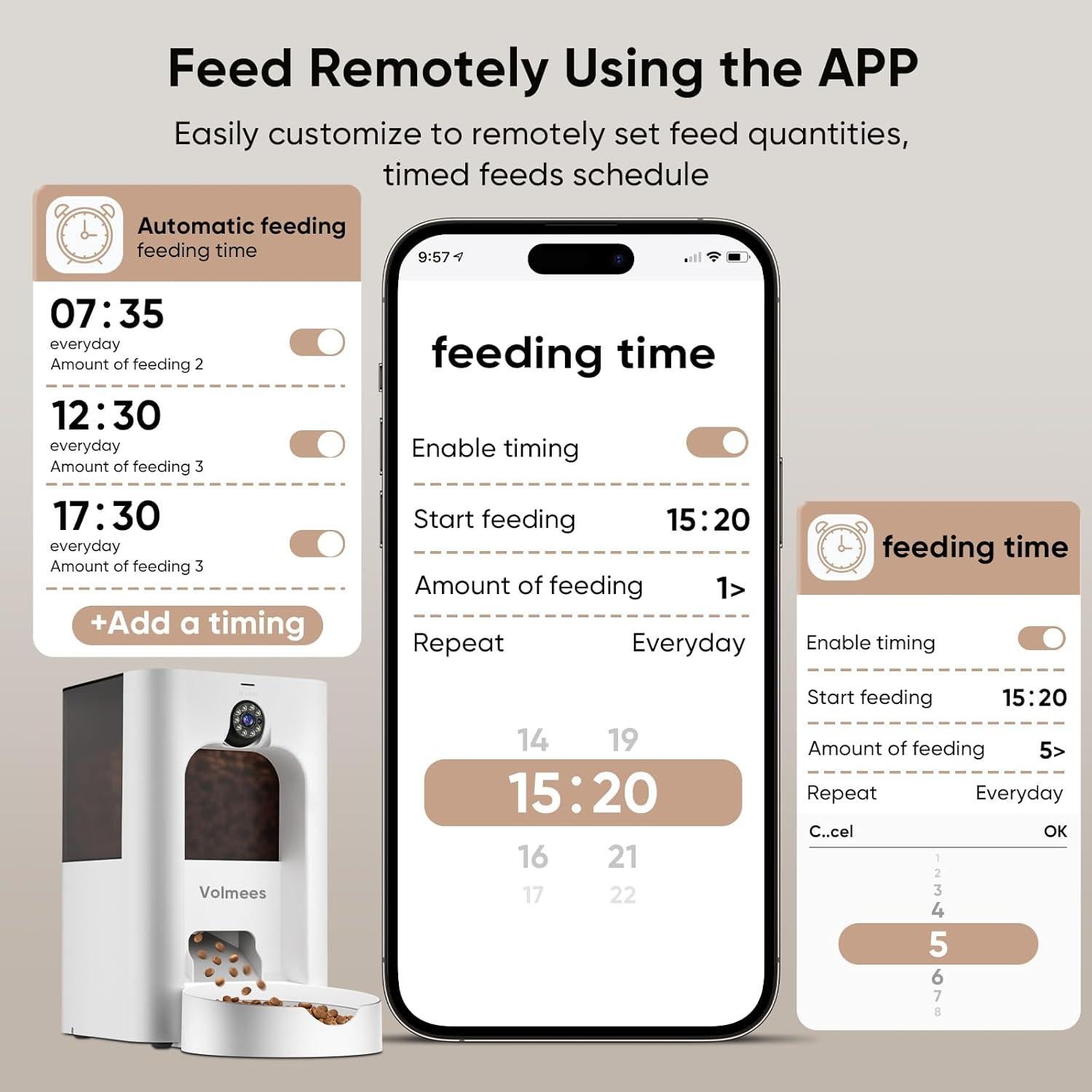 Comedero Automático Volmees para Gatos y Perros 4L WiFi