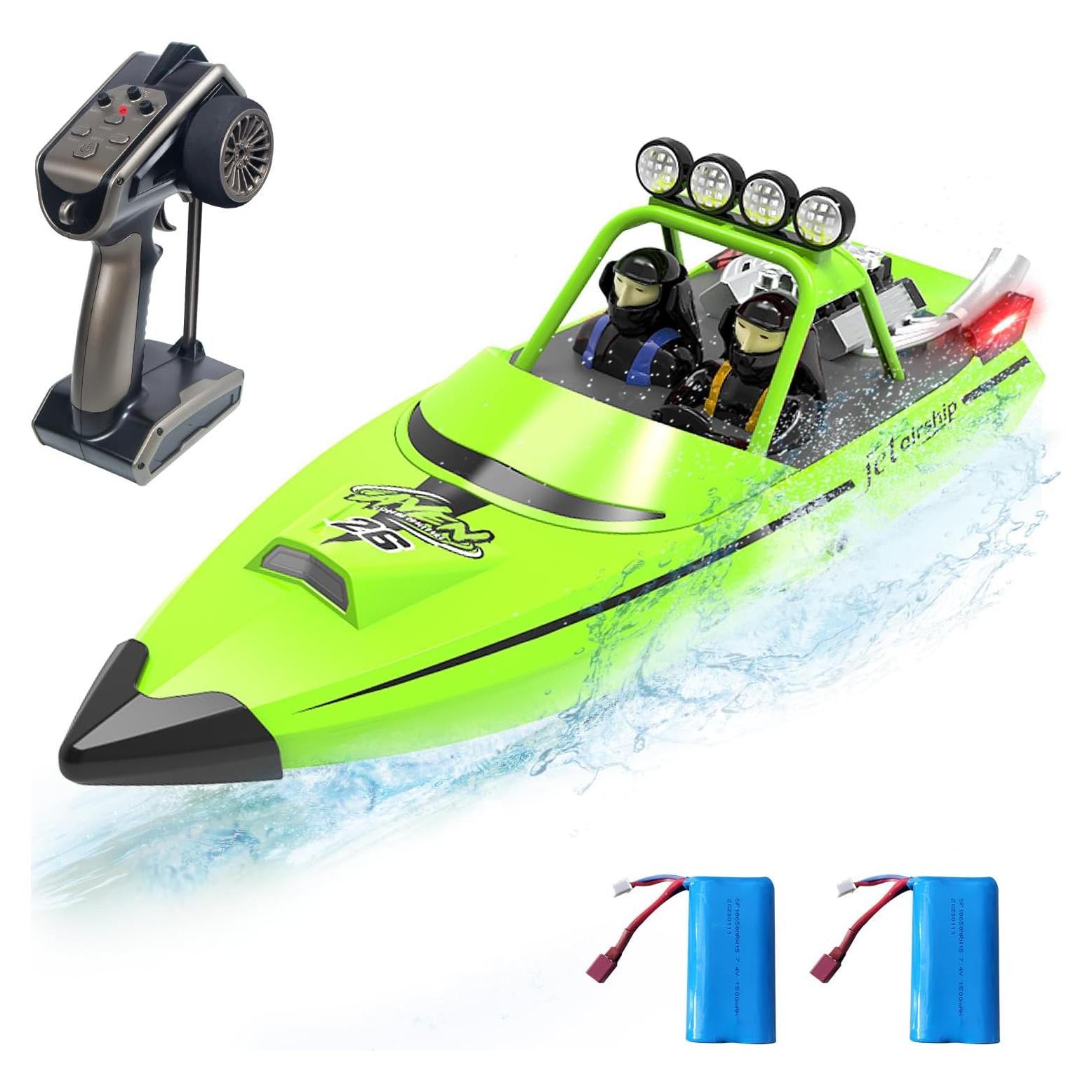 Barco RC Hitish TX-725 Verde 32 km/h con LED y 2 Baterías