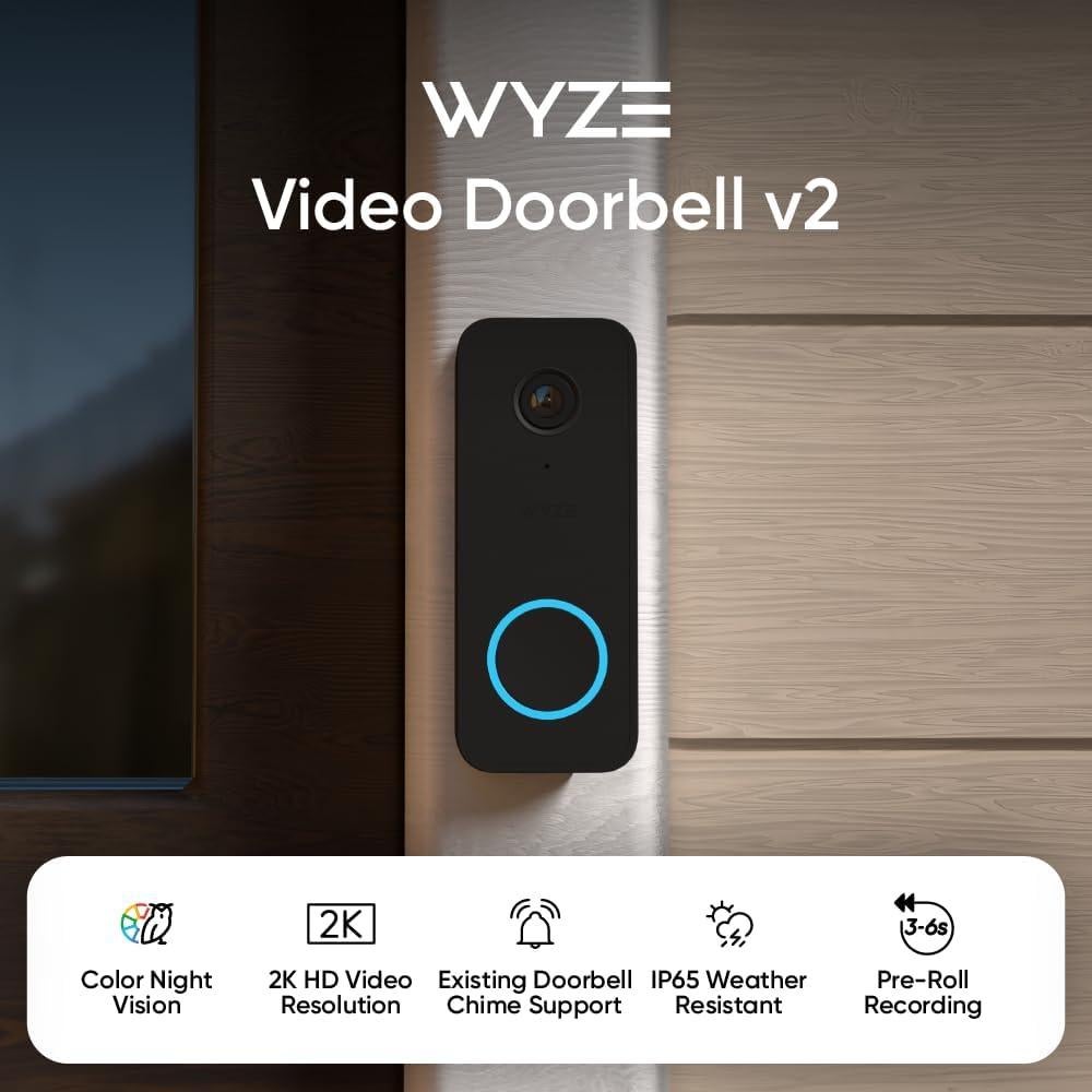 Timbre de Video WYZE V2 2K con Audio Bidireccional IP65