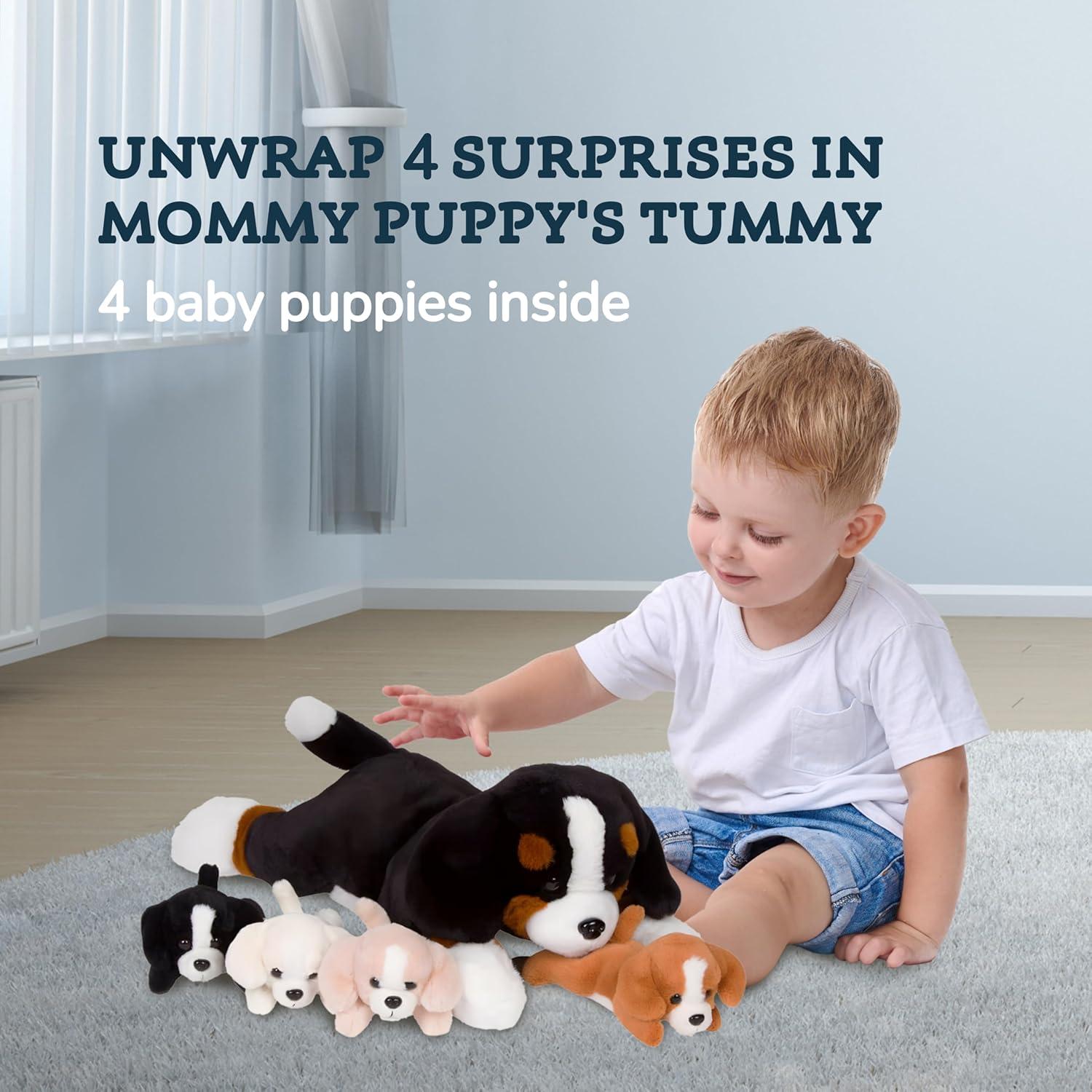 PixieCrush Peluche Mamá Bernés con 4 Cachorros 12,7x25,4x20,3cm