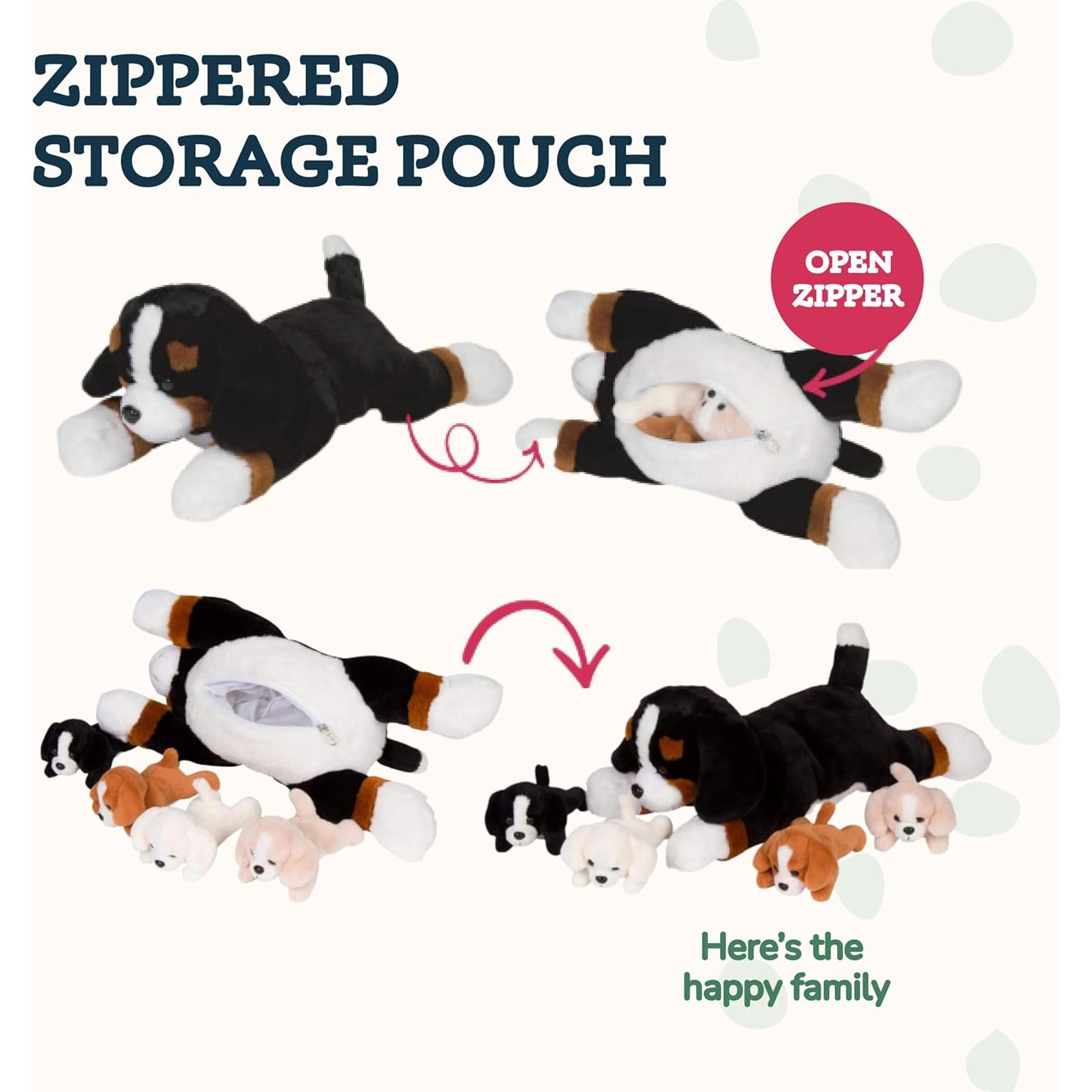 PixieCrush Peluche Mamá Bernés con 4 Cachorros 12,7x25,4x20,3cm