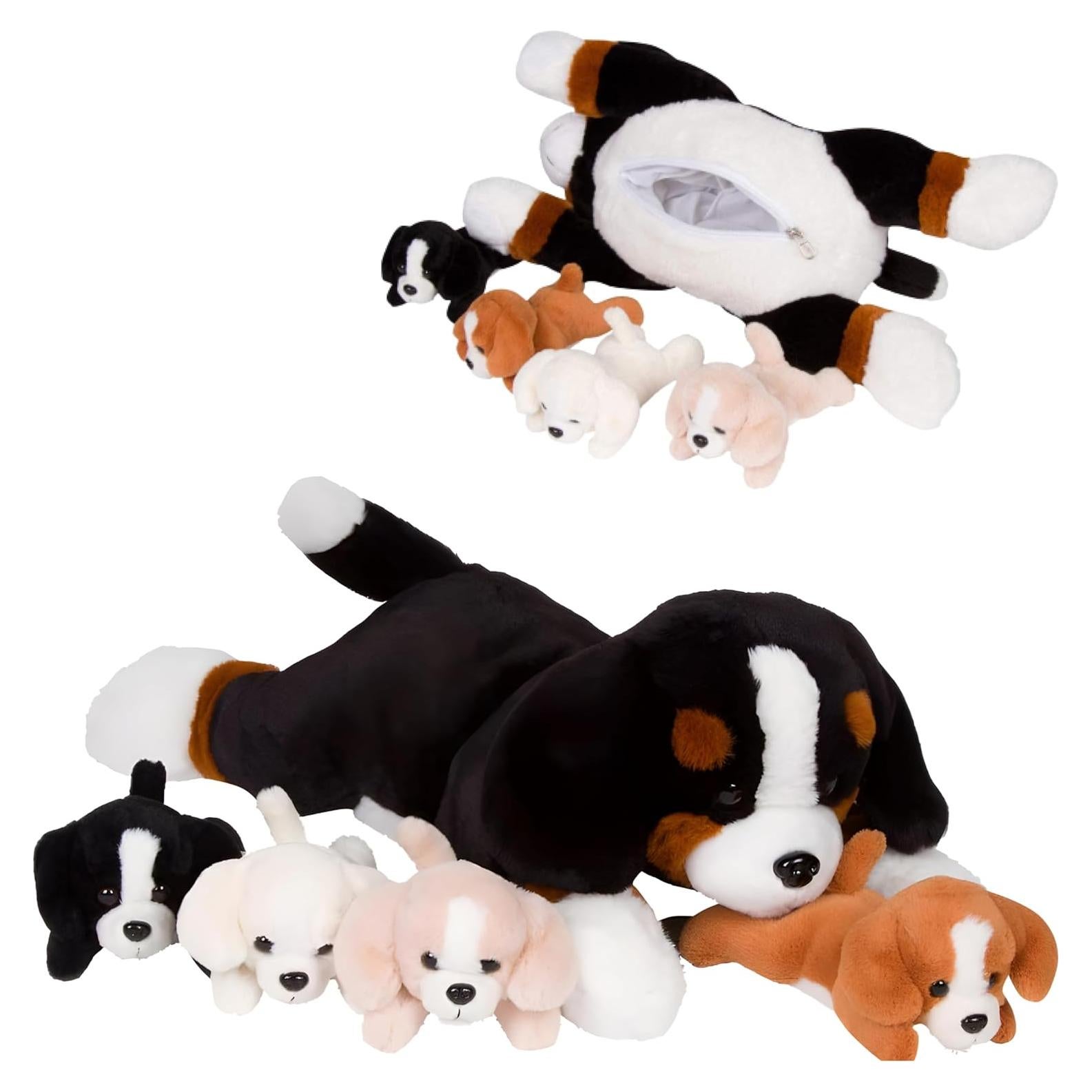 PixieCrush Peluche Mamá Bernés con 4 Cachorros 12,7x25,4cm