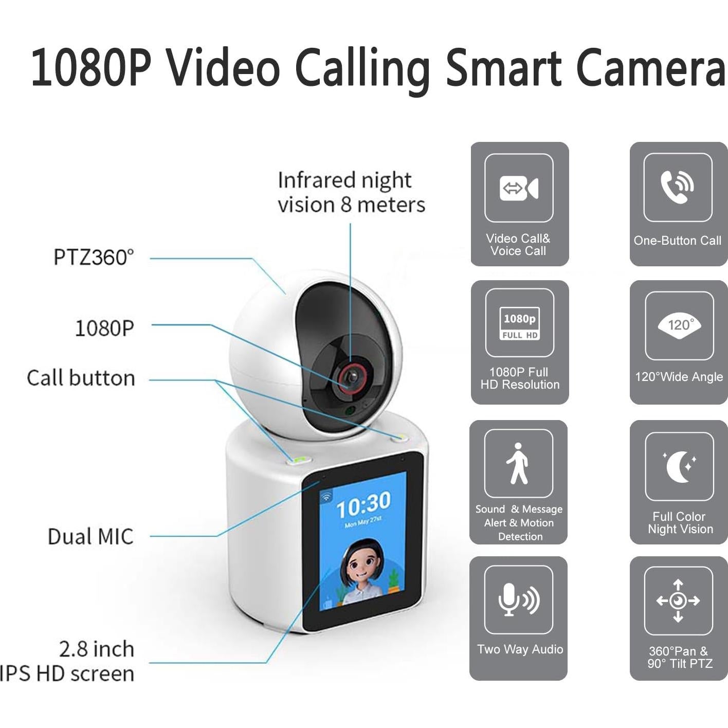 Cámara Inteligente Genérico 1080P con Pantalla HD 7 cm