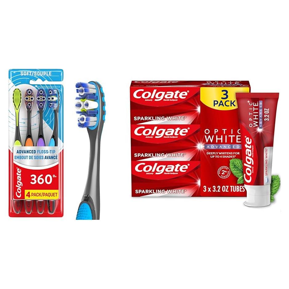Cepillo de dientes Colgate 360 Advanced + Pasta Optic White 3x90.7g
