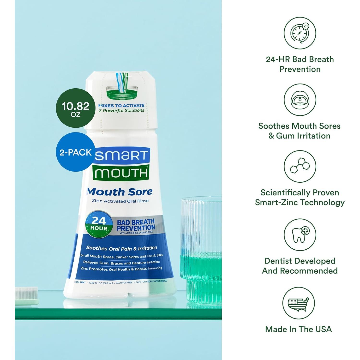 Enjuague Bucal SmartMouth para Llagas con Zinc 306ml - Paquete de 2