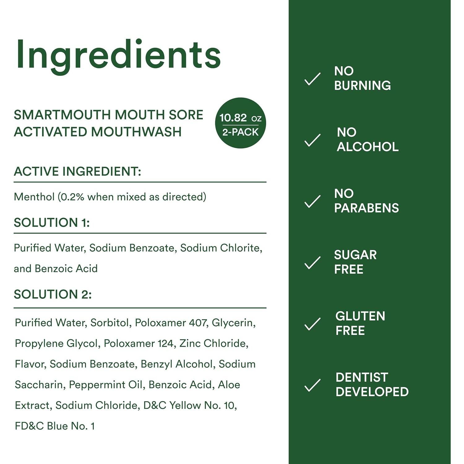 Enjuague Bucal SmartMouth para Llagas con Zinc 306ml - Paquete de 2