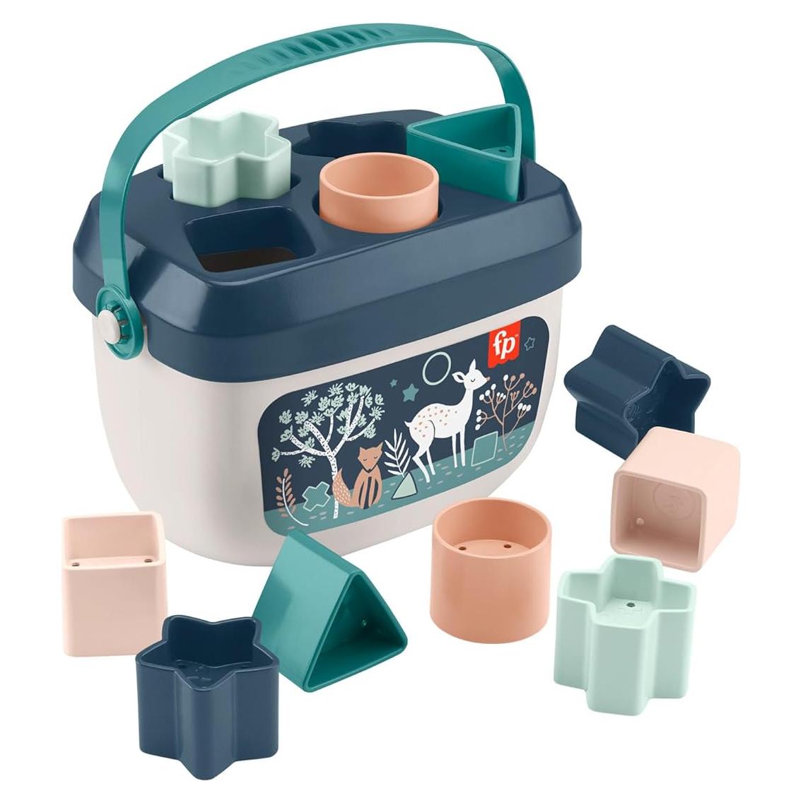 Fisher-Price Stacking Toy Baby’s First Blocks Set of 10 Shapes for Sorting Play for Infants Ages 6+ Months, Navy Fawn​