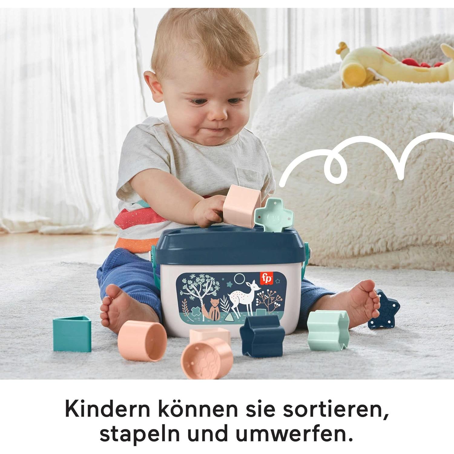 Fisher-Price Stacking Toy Baby’s First Blocks Set of 10 Shapes for Sorting Play for Infants Ages 6+ Months, Navy Fawn​