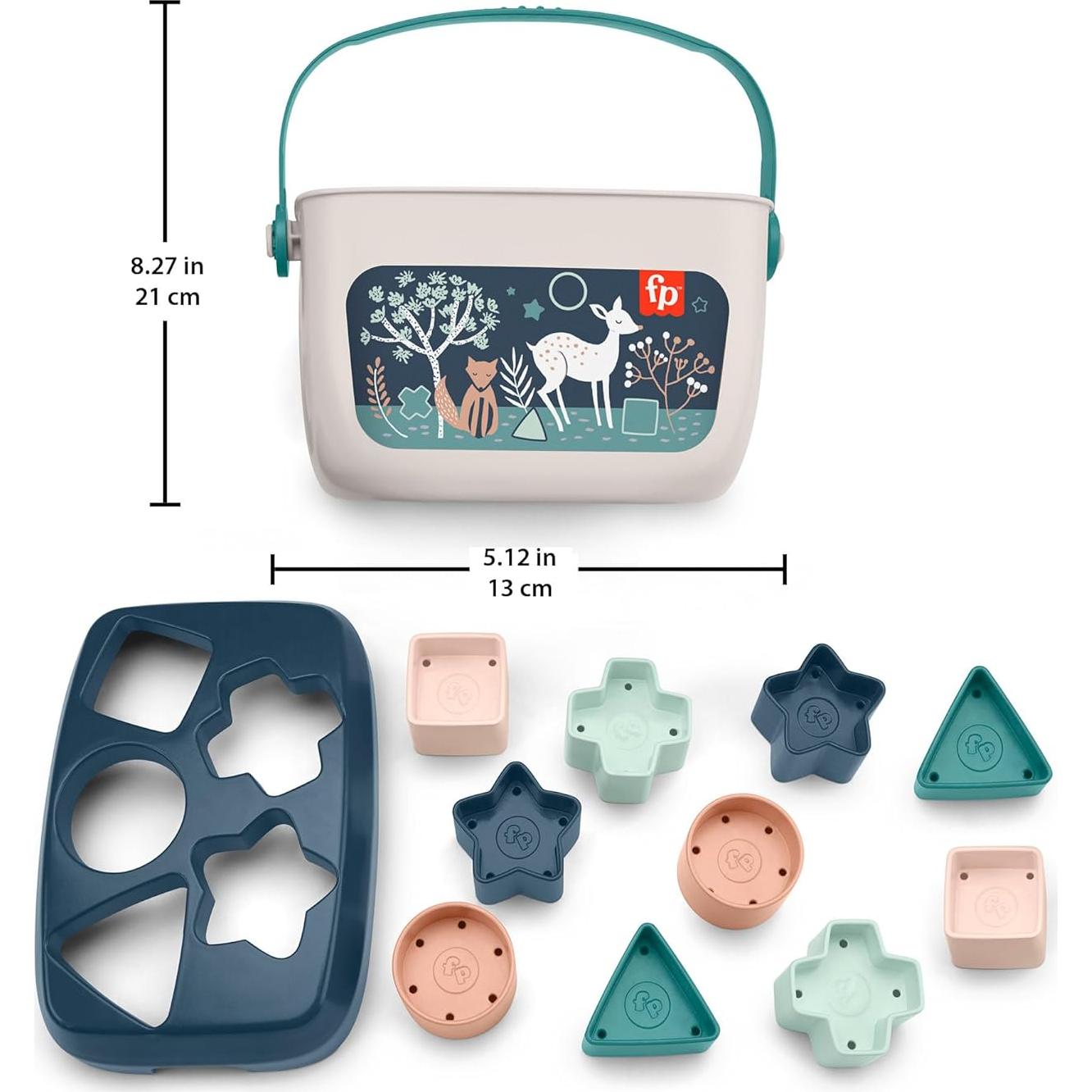 Fisher-Price Stacking Toy Baby’s First Blocks Set of 10 Shapes for Sorting Play for Infants Ages 6+ Months, Navy Fawn​