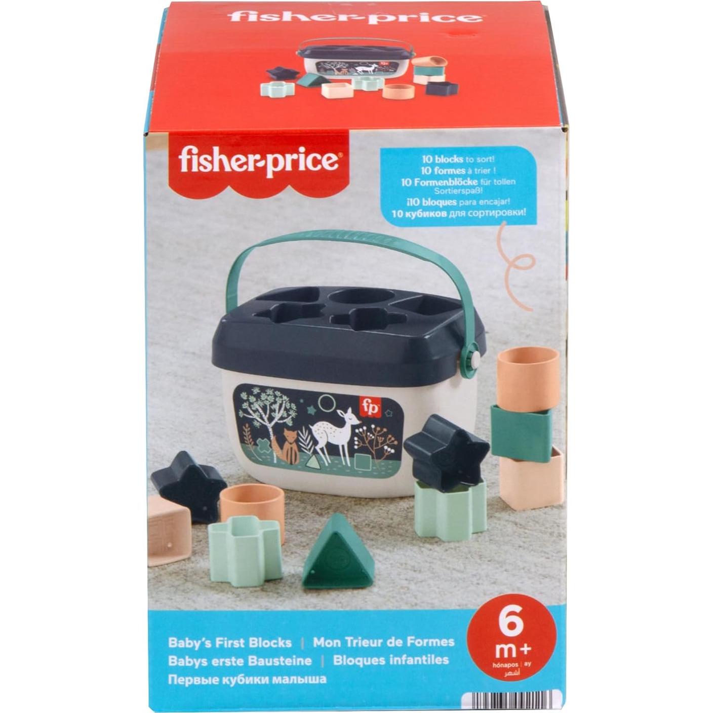 Fisher-Price Stacking Toy Baby’s First Blocks Set of 10 Shapes for Sorting Play for Infants Ages 6+ Months, Navy Fawn​