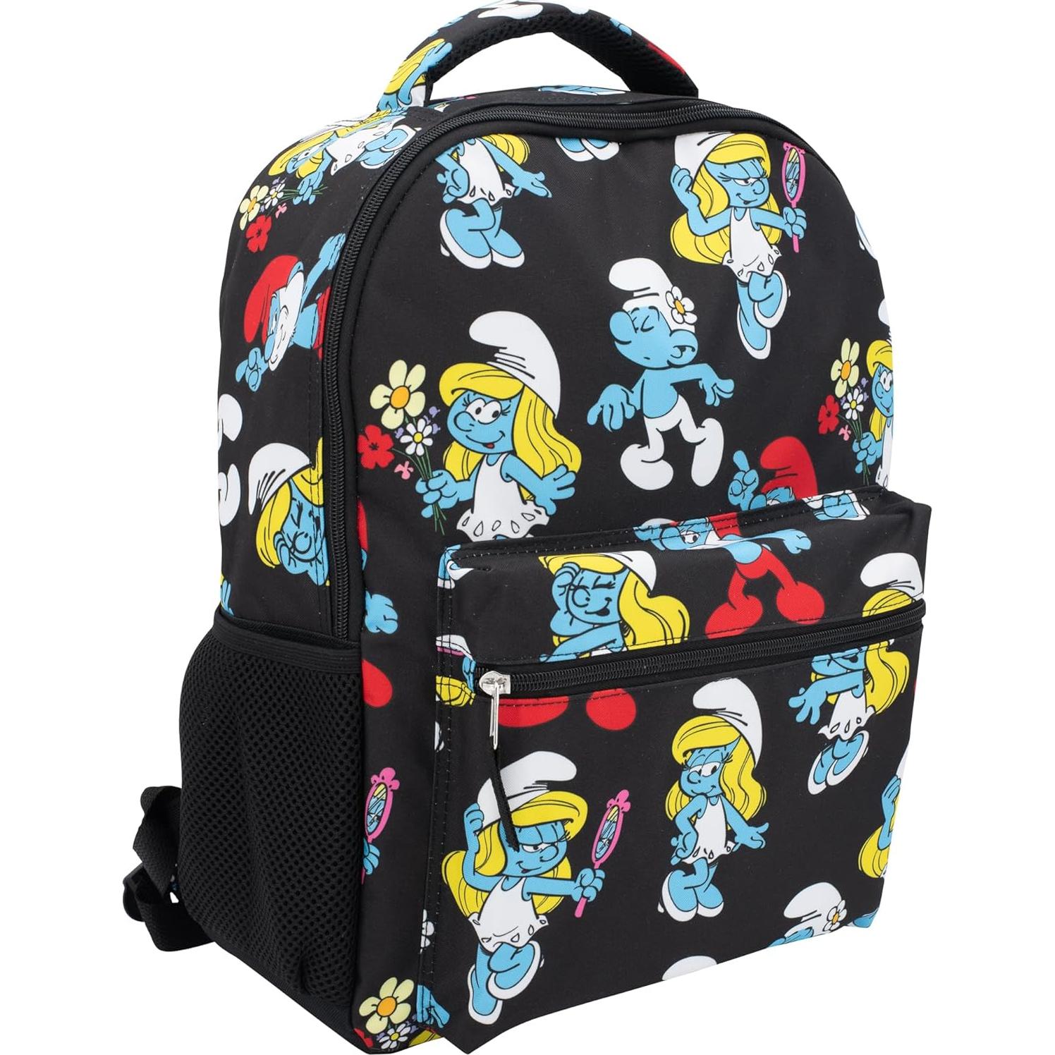 Mochila Escolar Pitufos 16" Negra con Bolsillo Frontal