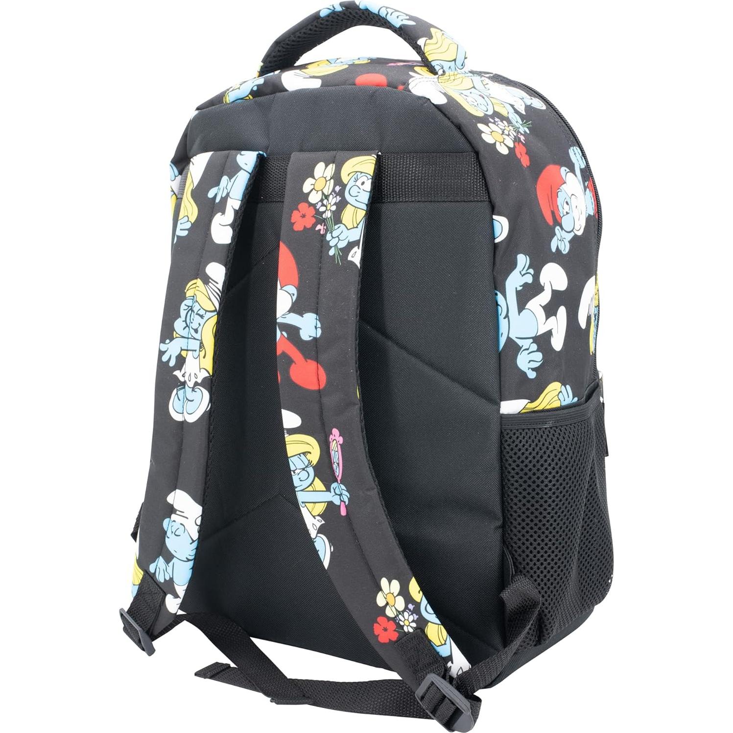 Mochila Escolar Pitufos 16" Negra con Bolsillo Frontal