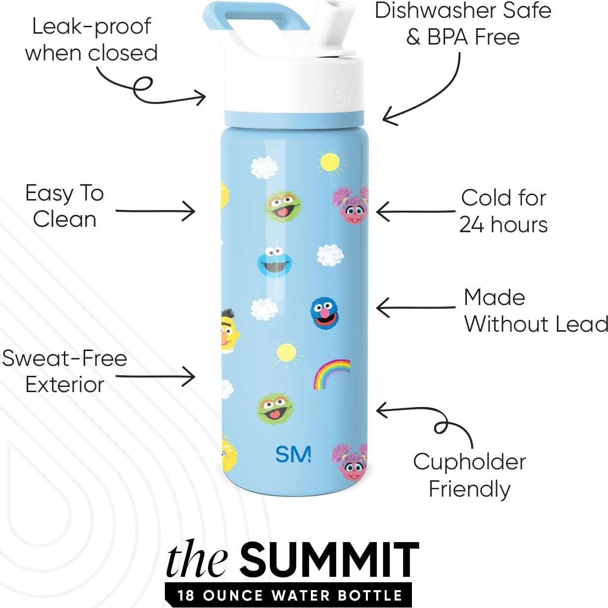 Botella de Agua Aislada Simple Modern 532 ml Niños Sesame