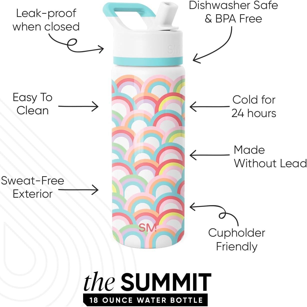 Botella de Agua Aislada Simple Modern 532 ml Tapa Pajita Arcoíris