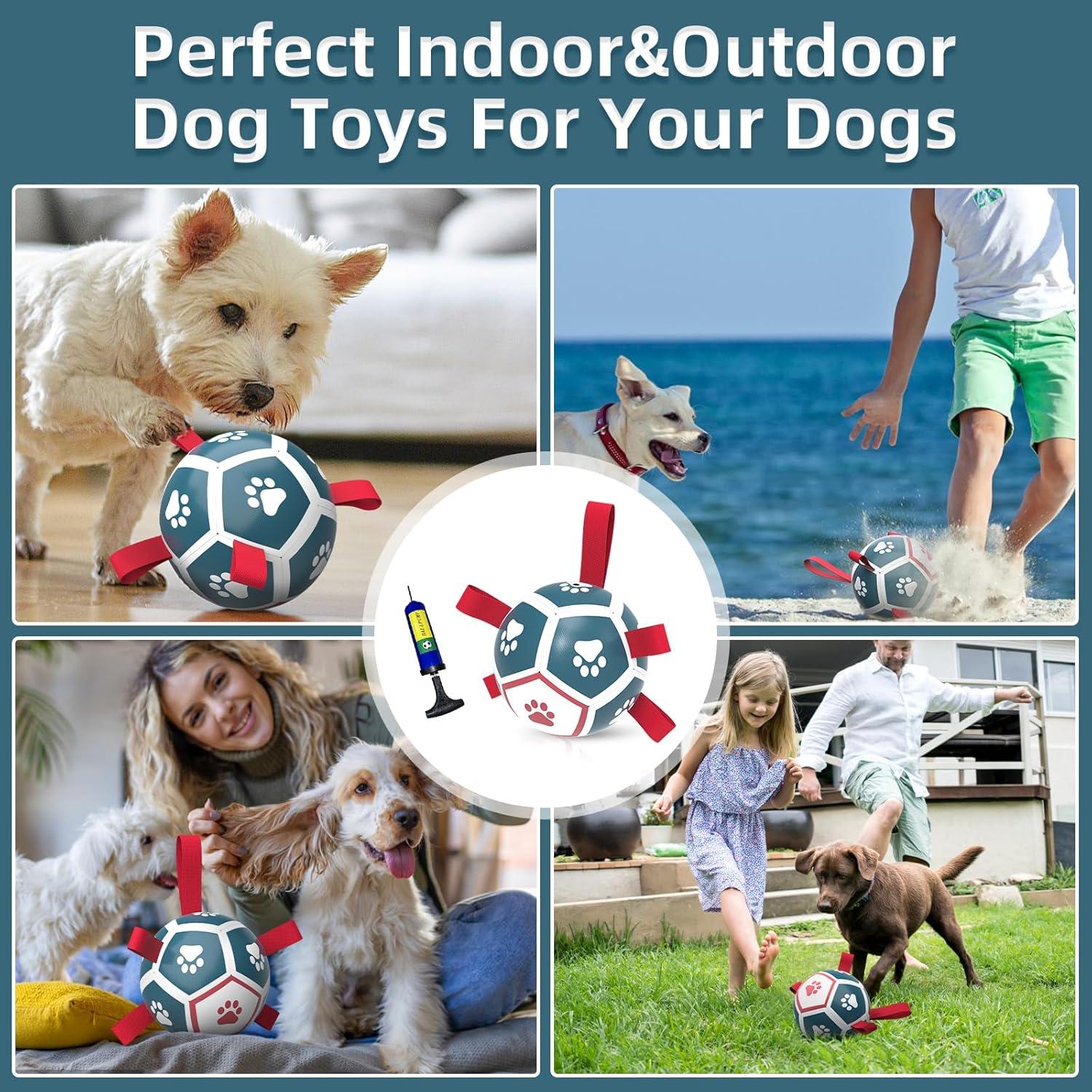 QDAN Balón de Fútbol para Perros Pequeños - Azul Rojo 12,7 cm